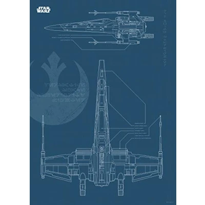 Image of Komar Wall Picture Star Wars Blueprint x Wing Children&#039;s Room Decoration Art Print No Frame WB179 40 50 cm Size: (Width Height)