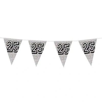 Image of Boland 30026 Holographic Bunting Number 25, 1 Piece, Length 800 cm, Silver, Stars, Hanging Decoration, Multicoloured, Garland, Theme Party, Birthday, Anniversary, Silver Wedding Anniversary