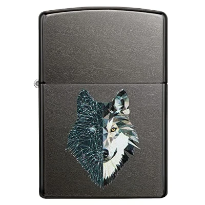 Image of Zippo Windproof Lighter Wolf Design Model Colour Image Refillable for Lifetime Use Adjustable Flame Gift Box Metal Construction Made in USA, One