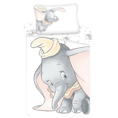 Image of JFabrics Dumbo Grey Baby Bed Linen, 2 Pieces, 100% Cotton, 100 x 135 cm, 40 60 Oeko Tex Standard