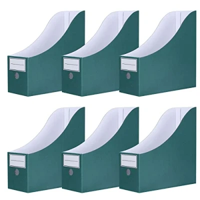 Image of Srvnpioy Pack of 6 Magazine File Holder with Lables, Cardboard Files, Recyclable Rack, Document Organiser Rack for Office School Home, Green
