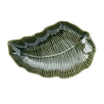 Image of Mikasa Jardin Stoneware Leaf Serving Dish, Unique Green Serveware for Entertaining, 31.5cm Dishwasher Safe