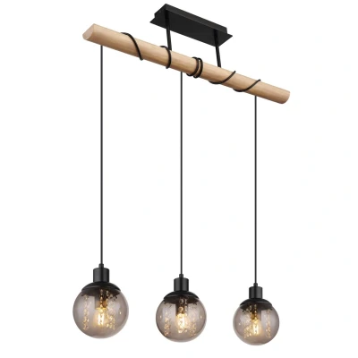 Image of Richard Bar Pendant Ceiling Light Matt Black Smoke Glass Shade 3x E27