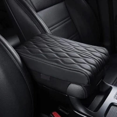 Image of Leather Armrest Cover for Car Universal Waterproof Box Pad Center Console Auto Arm Rest Cushion Pads Suv Truck Vehicle (Black,A)