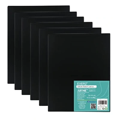 Image of Exerz 24x30cm Black Canvas Panels 6pcs 3mm 280gsm 100% Cotton/Blank Artist Board/Triple Primed/Acid Free/Medium Grain Oil &amp; Acrylic (24x30cm 6pk Black)