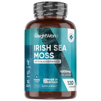 Image of Irish Sea Moss Capsules 4000mg 4 Months Supply with Added 639mg of Bladderwrack 120 Vegan 1 Capsule a Day Alternative to Gummies &amp; Gel Made in The UK