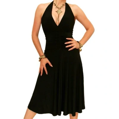 Image of Blue Banana Women&#039;s Halter Neck Knee Length Fit and Flare Dress Black Size 14