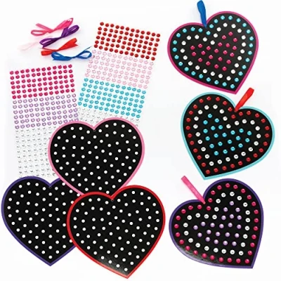 Image of Baker Ross Heart Diamond Art Decoration Kits Pack of 5, Valentines Crafts for Kids (FC463)