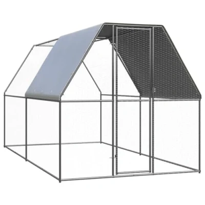 Image of vidaXL Chicken Cage Run Coop Hen House Steel Frame, Water Resistant PE Roof, Spacious 2x4x2m Design for Chickens, Ducks, and Other Small Animals
