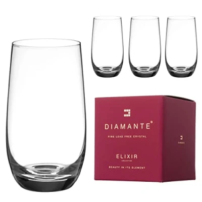 Image of DIAMANTE Water Glasses Crystal Long Drink Hi Balls ‘Moda’ Collection Undecorated Set of 4