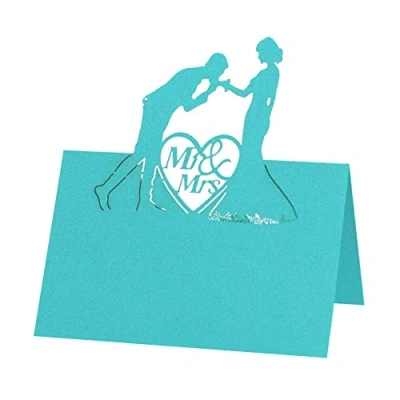 Image of Wedding Table Place Name Cards 50 Pcs 3D Hollow Setting Greeting Carved Heart Number Cards, Blue