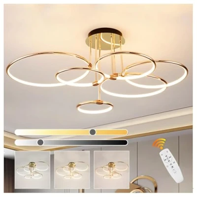 Image of Led Gold Ceiling Light, 6 Round Ring Design/ Ø105cm Chandelier, 145W Stepless Dimmable, Creative Metal Electroplate Pendant, Modern Lamp For Bedroom Living Children Office Study Kitchen Hallway