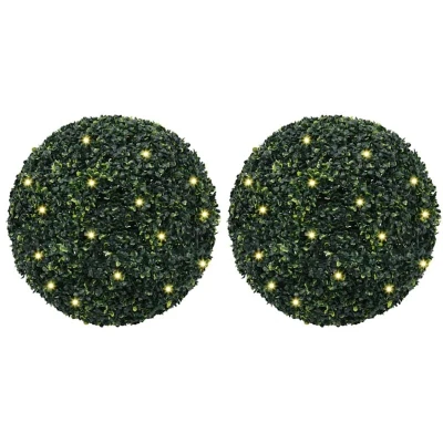 Image of vidaXL Artificial Boxwood Balls with LED Lights 2 pcs Green 52 cm