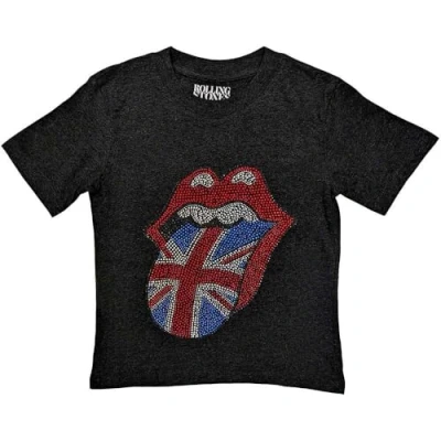 Image of The Rolling Stones Childrens/Kids British Tongue Embellished T Shirt (3 4 Years) (Black)