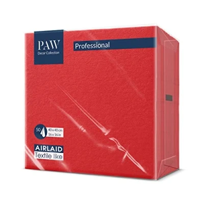 Image of PAW Airlaid Napkins (40 x 40 cm) I 50 Pieces Plain Fabric Like Elegant Table Decoration HoReCa for Important Occasions Weddings, Parties, Christmas Unicolour: Red