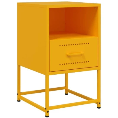 Image of vidaXL Bedside Cabinet Nightstand Bed Table Mustard Yellow Steel, Industrial Style, Ample Storage, 36 x 39 60.5 cm
