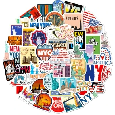 Image of New York Laptop Sticker Gifts Travel Case City Aesthetic Adult Photo Album Scrapbook Stickers USA