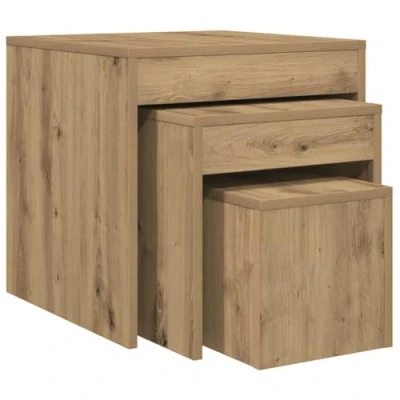 Image of vidaXL Nesting Tables Set Modern End Table/Coffee Table, Square, Artisan Oak Engineered Wood 3 Pcs, For Living Room/Bedroom/Office, 45x45x45, 35x35x35, 24x24x24 cm