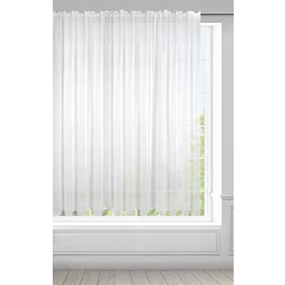 Image of Eurofirany LUCY Voile Curtain, Sheer Curtain with Rufflette Tape 1 Unit, Bedroom, Living Room, Kitchen, White, 400x150 cm