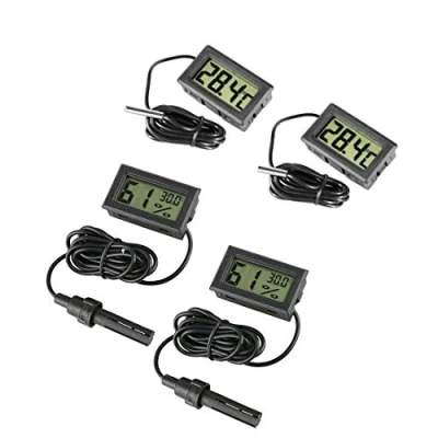 Image of JZK 4 x Small digital aquarium thermometer hygrometer with probe &amp; battery, water temperature gauge humidity meter for marine fish tank, incubator, reptile tank