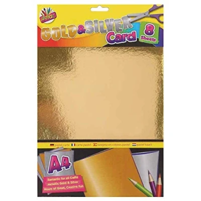 Image of Artbox A4 Metallic Card, Gold &amp; Silver Pack of 8 Sheets