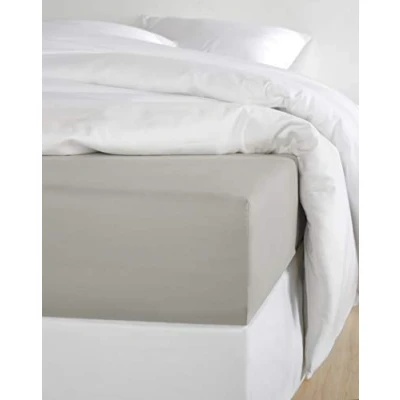 Image of De Witte Lietaer OLIVIA Quality Satin Fitted Sheet, Pre Imitated Cotton, Light Grey/Dove, 160 x 200 cm, H30 cm