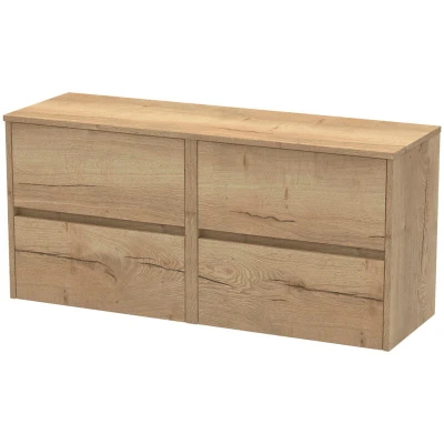 Image of Nuie Havana Autumn Oak Woodgrain 1200mm Wall Hung 4 Drawer Vanity Unit and Worktop HAV804W2
