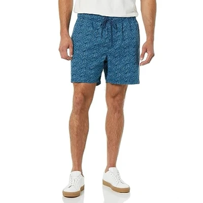 Image of Amazon Essentials Men&#039;s 6 Inch Inseam Drawstring Shorts, Indigo Navy Palm Trees, XS
