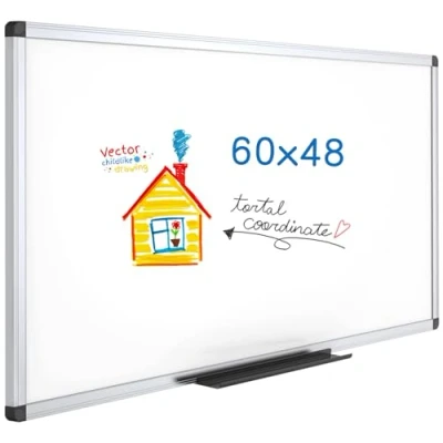Image of VIZ PRO Dry Wipe Magnetic Whiteboard, 150 x 120 cm, Wall Mounted Board for School Office and Home