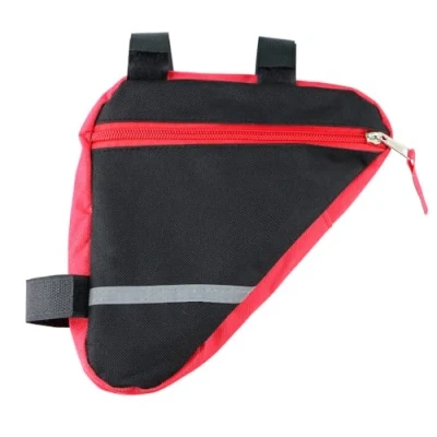 Image of Aiqeer 1 Pcs Red Bike Triangle Bag, Bicycle Front Frame Nylon Waterproof Double Sided Reflective Decoration Tool Bag