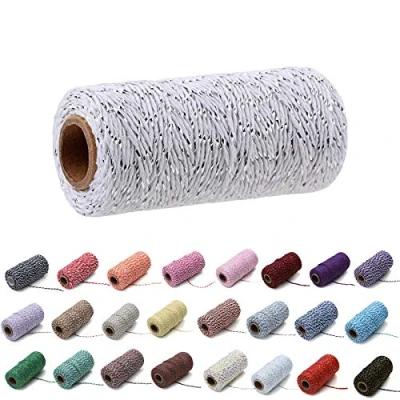 Image of 100 Yards/2 mm Coloured Cotton Rope Craft Cord Knitting for Gift Wrapping Crafts (Silver and White Thread)