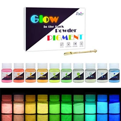 Image of Glow in The Dark Pigment Powder 10 Colour x 20g Epoxy Resin Dyes for DIY Colouring Kit Luminous Skin Safe Self Glowing Acrylic Paint, Nail Art, Painting, Crafts 200g