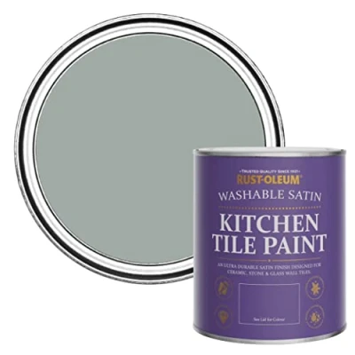 Image of Rust Oleum Grey water resistant Kitchen Tile Paint in Satin Finish Pitch 750ml