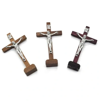 Image of MDHQ 1Pc Table Wooden Catholic With Stand Religious Crucifix Decoration Home Shelf Ornaments