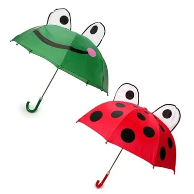 Image of KAV Kids Striped Dome Umbrella Lightweight, Auto Open, Windproof &amp; Waterproof Parasol for Boys Girls Durable, Stylish, Easy to Carry Perfect School, Travel, and Outdoor Frog Ladybug