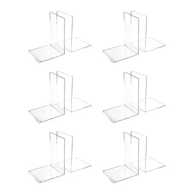 Image of OSCO Clear Acrylic Large Bookends 6 Pack Pairs 12 Rubber Pads Non Slip H21.2 x W16 D15 cm