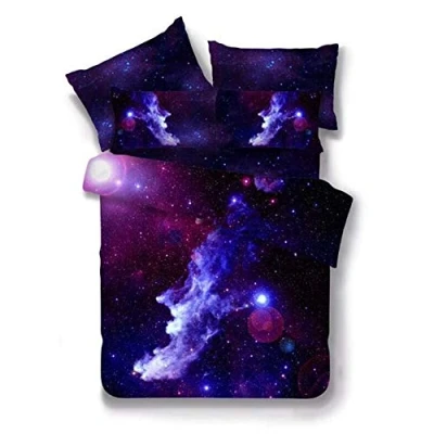 Image of Sticker superb Duvet Cover Set 3D Galaxy Star Bedding 3 Pieces Pillow Sham (Black Galaxy, King 220 * 240cm)