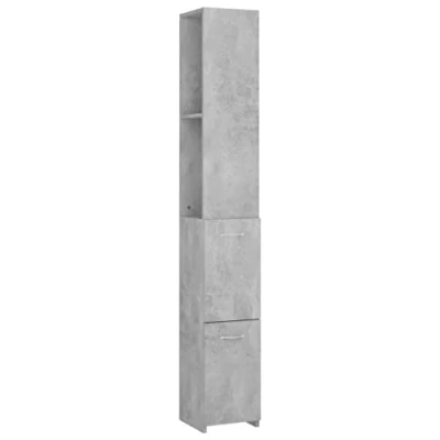 Image of vidaXL Bathroom Cabinet in Concrete Grey Scandinavian Style, Minimalistic and Sleek, Made from Durable Engineered Wood, Ample Storage, Perfect for Limited Spaces 25x26.5x170 cm