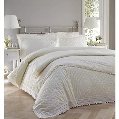 Image of Broderie Luxury Cream King Size Duvet Cover Balmoral Anglaise Embroidered Bed Set, Polyester Cotton, 1234811