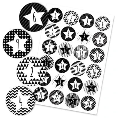 Image of Papierdrachen 24 Advent calendar number stickers black and white geometric stars No. 30 for you to assemble decorate