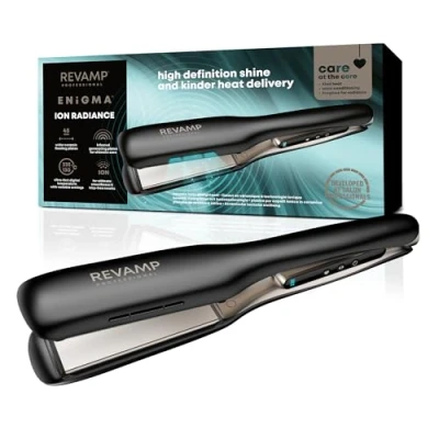 Image of REVAMP Enigma Radiance Ionic Wide Hair Straightener Extra Plate Straighteners for One Stroke Styling, Curved Design Lasting Waves, Curls Salon Professional Ceramic