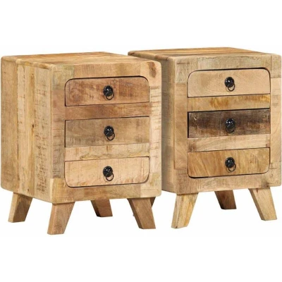 Image of vidaXL Bedside Cabinet 2 pcs 37x32x50 cm Solid Wood Rough Mango