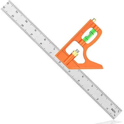 Image of Combination Square, Set Square Engineers 12Inch/300mm Stainless Steel Ruler, Adjustable Carpentry 45/90 Degree with Bubble Level, Measuring Tool for Carpenter/Engineer/Woodworking