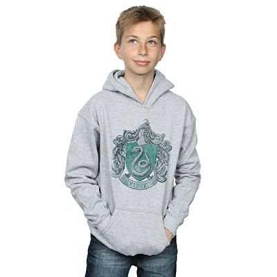 Image of Harry Potter Boys Slytherin Distressed Crest Hoodie 12 13 Years Sport Grey