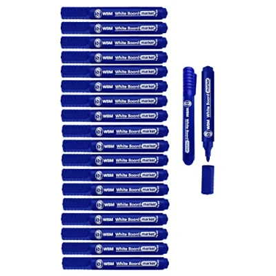 Image of M1SS Blue Whiteboard Markers Pack of 60 Dry Wipe Pens 2mm Bullet Tip No Toxic Writing on Whiteboards, Planner, Glass, Erase Boards, for School Office Home