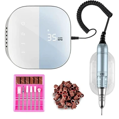 Image of Madenia Professional Electric Nail Drill Machine with LCD Touch Screen, 35000 RPM Efile File for Arylic Gel Nails, E Kit Salon Home Manicure Use, Blue
