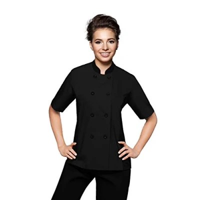 Image of Short Sleeves Only Women&#039;s Ladies Side Mesh Chef&#039;s Coat Jacket by Uniformates (Black, XXL (for Bust 42 43))