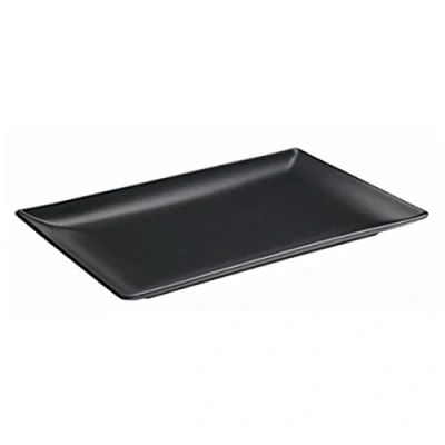 Image of Genware NEV B2976 Luna Rectangular Coupe Plate, Stoneware, 30 cm x 15 cm, Black (Pack of 6)