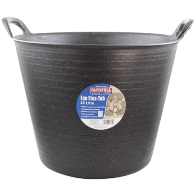Image of Faithfull Eco Flex Tub, Multi Purpose, Durable &amp; Sustainable Flexible Bucket with Reinforced Handles 25 Litre (5.5gl), Black
