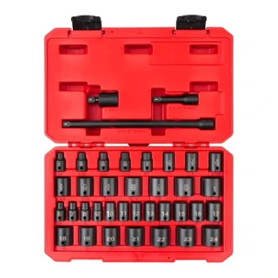 Image of TEKTON 3/8 Inch Drive 6 Point Impact Socket Set, 37 Piece (1/4 1 in., 24 mm) SID91402